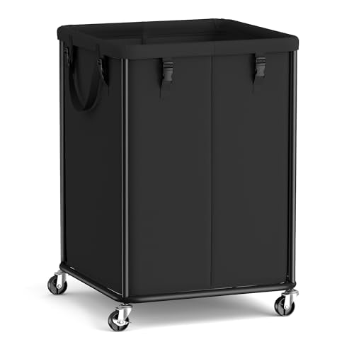 SONGMICS 45 Gallon Laundry Basket with Wheels, Removable Liner Bag 170L-Rectangular Ink Black