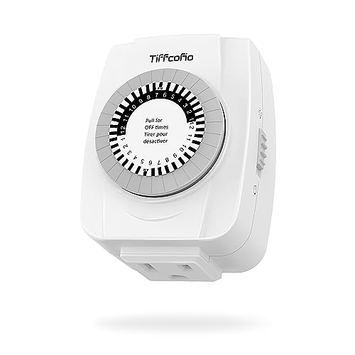 Tiffcofio Mechanical Outlet Timer 1 Pack - 3-Prong 24-Hour Programmable Light Timer
