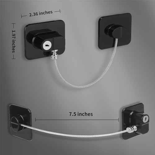 Fridge Lock with Key, Safety Lock for Refrigerator, Cabinet, Drawer, Window ? Easy to Install, No Drilling(2 Pack, Rectangle Black)