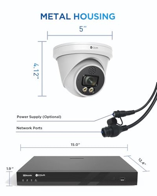 4COVR 12MP Security Camera System 16 channnel,16pcs 12MP PoE Dome Security Cameras Outdoor, Person/Vehicle Detection, 2 Way Audio, Smart Color Night Vision,16CH NVR 4TB HDD for Business,LY97KAAM1616
