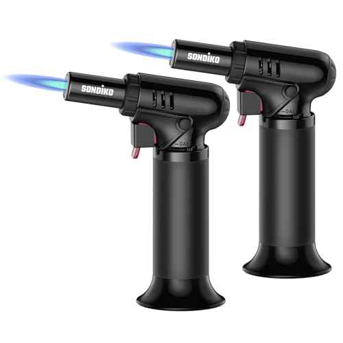 Sondiko Butane Torch Lighters with Visible Fuel Window 2 Pack, Refillable Soldering Torch with Adjustable Flame for Welding, Resin Art, Industrial(Butane Gas Not Included)