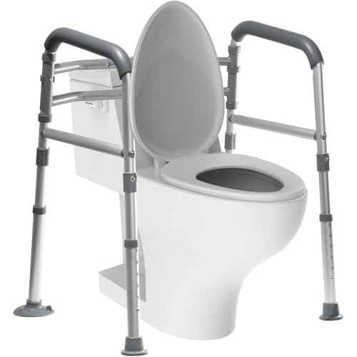 Toilet Safety Rails, Height-Adjustable, Foldable, Tool-Free Assembly, for Elderly, Seniors, Handicap & Disabled, 350 lbs Capacity