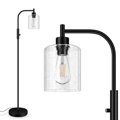 BoostArea Dimmable Standing Lamp with Seeded Glass Lampshade, 6W LED Bulb Included, Modern Industrial Lamp for Living Room, Bedroom, Office