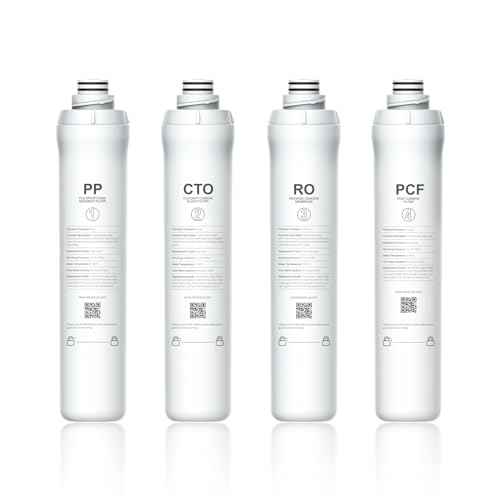 Bluevua RO100ROPOT 4-Pack Replacement Filter Set, Pack of 4 Filters: 1 PP, 1 CTO, 1 RO, 1 PCF