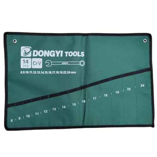 2 Pack Wrench Roll Up Pouch Wrench Set Roll Organizer 14 Pocket Slot Canvas Tool Bag Rolling Pouches for Ratcheting Wrench Set Combination Wrench Sets 8mm to 24mm Metric Wrenches Set