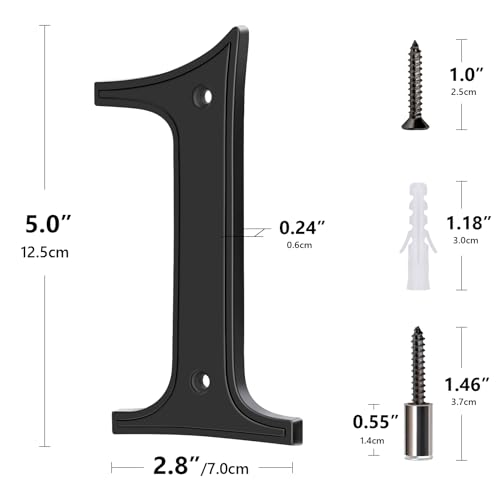Emotionlite Black Large Modern House Numbers 1 - 5 Inch Zinc Alloy Outdoor Address Sign