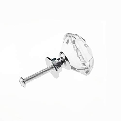 YourGift 12-Pack Diamond Crystal Glass Drawer Knobs 30mm Silver Cabinet Handles