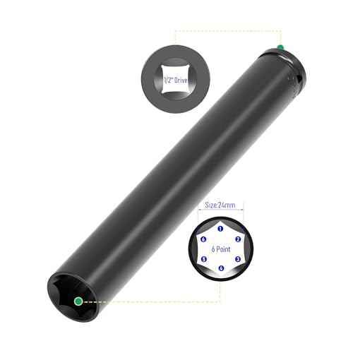 2 Pcs 1/2 Inch Drive by 24mm(15/16-Inch) Deep Impact Socket, Heat-Treated CR-V Steel 8 Inch Length, 6-Point Metric Sizes