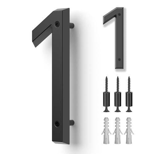 HouSi 6 Inch Black Floating House Number - Modern Metal Address Sign, Model 1