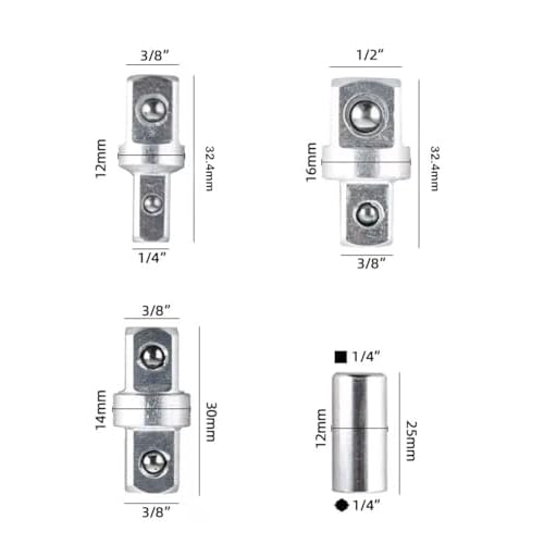 4pcs 1/2",1/4" and 3/8" Square Drive Adapters,Double-head External Square Internal Hexagonal Connector Electric Wrench for Head Outer Square Electric Wrench Extension Rod