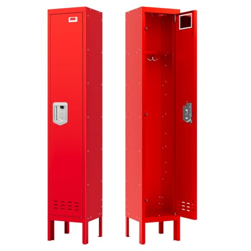 Red Metal Locker Cabinet 66-Inch One-Door Storage for Office, School, Gym