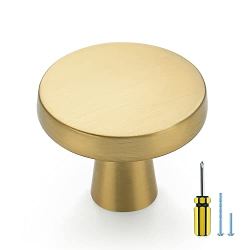 Rustic 30 Pack Brushed Brass Round Kitchen Cabinet Knobs - Gold, Modern & Durable