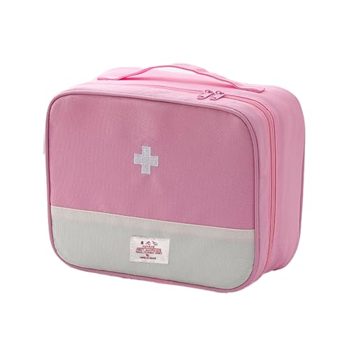 Pink Portable First Aid Bag with Multiple Pockets for Travel & Outdoor Use