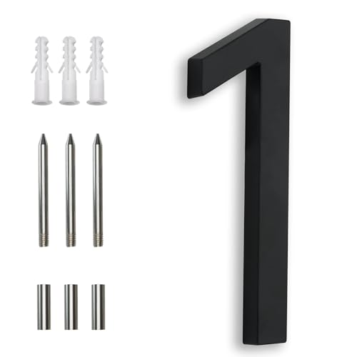 SONFILY 7 Inch Black Metal House Numbers - Outdoor Address Numbers, Flush Mount & Floating, Model Number1