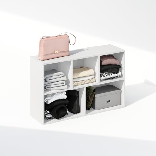 Furinno Reed Closet Organizers and Storage, 5-Cube Reversible Closet Shelves, Organization Shelf, 9.4" x 19.5" x 31.5", for Bedroom, Closet, White