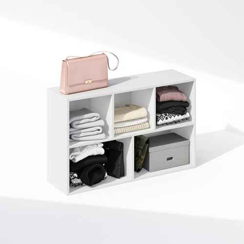 Furinno Reed Closet Organizers and Storage, 5-Cube Reversible Closet Shelves, Organization Shelf, 9.4" x 19.5" x 31.5", for Bedroom, Closet, White