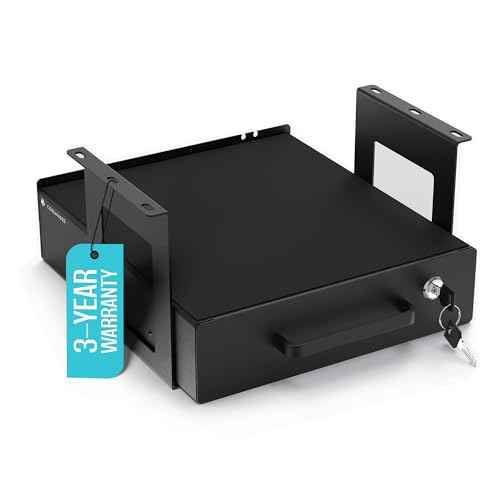 Under Desk Drawer Slide-Out ? Lockable Metal Storage Drawer with Cable Management for Office & Home (Single, Bracketed)
