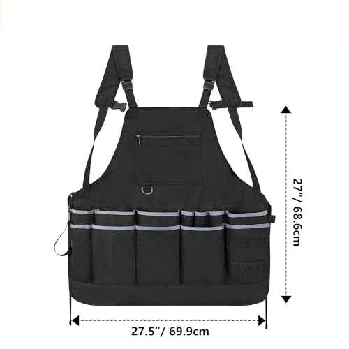Professional Cleaning Apron for Housekeeping, Water-resistant Cleaning Apron with Multiple Pockets for Women and Men, Adjustable Waist Apron for Cleaning Work Tools, Black