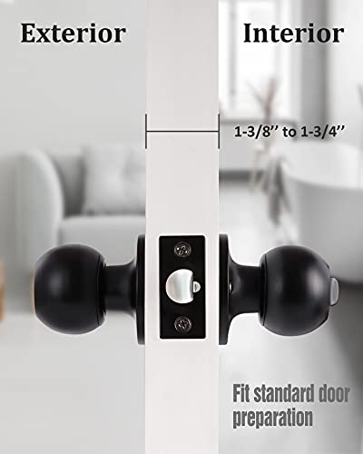 1 Pack Matte Black Door Knobs with Lock & Keys for Interior/Exterior Use - Easy Install