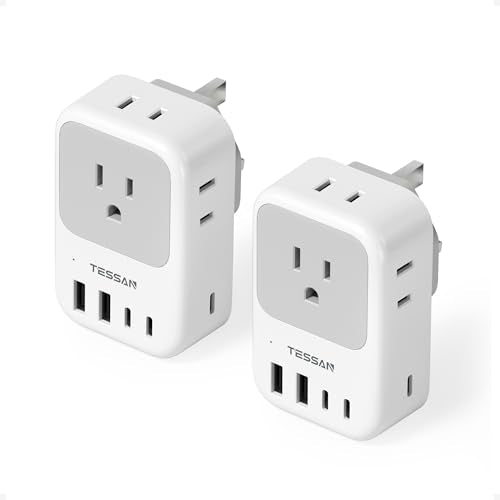 TESSAN US to UK Plug Adapter Type G-UK Ireland 2 Pack Travel Power Converter