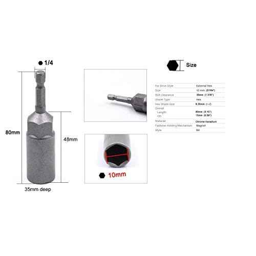 YXQ 10mm Hex Magnetic Power Socket 80mm Length Adapter Drill Bit Nut Driver Set 1/4'' Hex for Power Tools(4Pcs)
