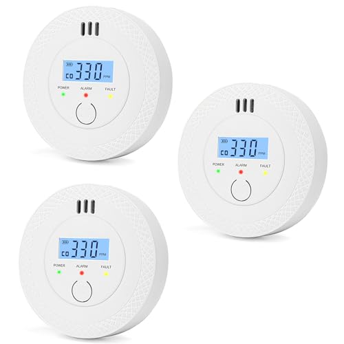 3-Pack Carbon Monoxide Detector,Mini CO Alarm Battery Powered with Digital LCD Display,Test-Silence Button,Portable Carbon Monoxide Alarm with LED Lights for Home, Travel