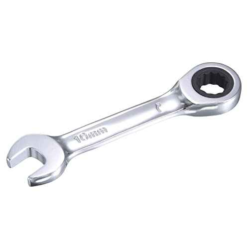 uxcell 10mm Stubby Ratcheting Combination Wrench Metric 72 Teeth 12 Point Box Ended Tools, CR-V
