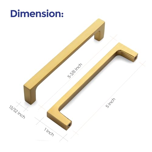Ravinte 5 Inch Brushed Brass Cabinet Handles Pack of 10 - Solid Pulls