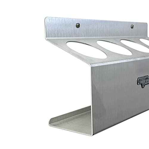 Pit Posse 303 Four Bottle Aerosol Spray Can Rack Shelf Holder 15.5" Caddy - Made in USA - Aluminum Enclosed Trailer Shop Garage Storage Organizer - Mounting Hardware Included (Silver)