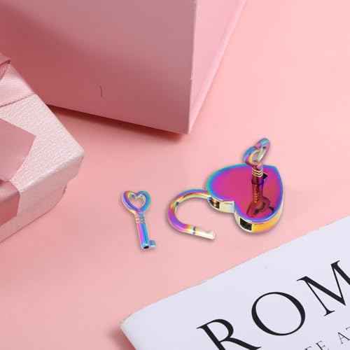 4Pcs Small Heart Shaped Locks with Key Mini Metal Heart Padlock Colorful Personalized Love Padlock Diary Lock and Key Set Heart Lock Mini Lock for Diary Book Travel Suitcase Luggage Box Case Key Keye