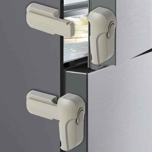 Fridge Lock for Kids - Refrigerator Lock & Freezer Lock, 2-Pack Dual Mode, Child Proof, Adhesive No-Drill Fridge Child Lock to Keep Fridge/Freezer Door Closed - Keep Toddlers & Pets Safe(Gray)