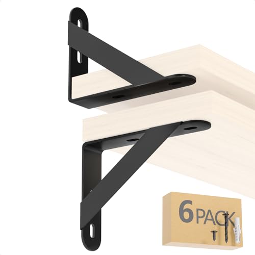 COCOYA Black 4x3 Wall Shelf Brackets 6 Pack with Screws & Anchors