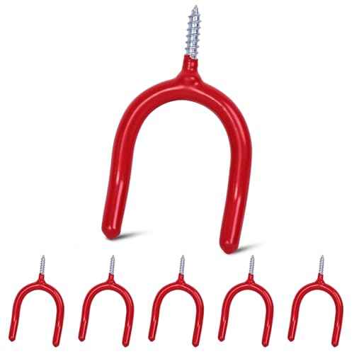 6 Pack Garage Storage System Steel U Hooks with Anti-Slip Coating Home Improvement and Organization Screw in Hooks Easy Wall Mounting Heavy Duty Bike and Ladder (Red, 6 Pack)