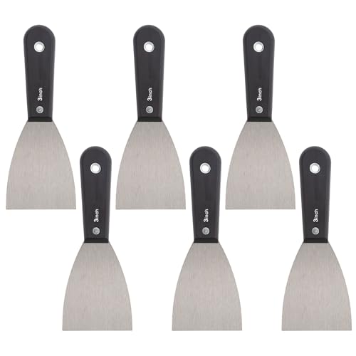 7 PCS Drywall Tools,Putty Knife,Paint Scraper Tool with Storage Bag,Stainless Steel Putty Knife Set,Drywall Scraper Spackle Taping Knife for Spreading Mud, Taping,Repairing wall (6 PCS -3")