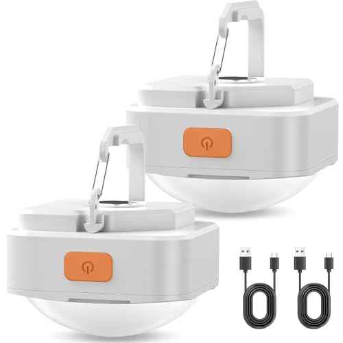 Rechargeable Camping Lights FLY2SKY 2Pcs White Tent Lights Mini Flashlight Portable LED Camping Lantern Survival Gear Camping Accessories for Hiking Backpacking Fishing Hurricane Emergency Outage