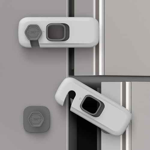Baby Proofing Fridge Locks for Kids with Strong Adhesive, 5 Pack Child Proof Refrigerator Lock for Kid, Baby Safety Mini Freezer Lock for Toddler, Kitchen Pet Proof RV Refrigerator Latch (Gray)