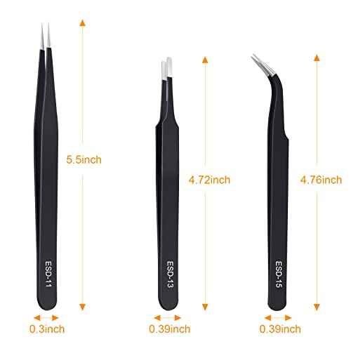 3PCS Precision Tweezers Set, Upgraded Anti-Static Stainless Steel of Tweezers, for Electronics, Soldering, Laboratory Work, Jewelry-Making, Model, Craft