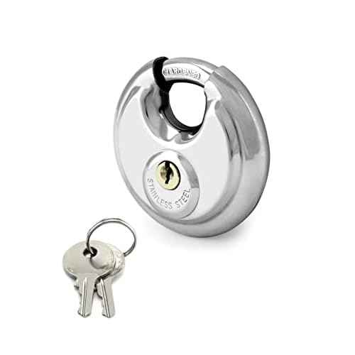 QWORK Disc Locks, 1 Pack Heavy Duty Steel Keyed Padlock Disc Storage Locks for Storage Unit, Moving Trailers, Shed, Fence, 3/8" Shackle