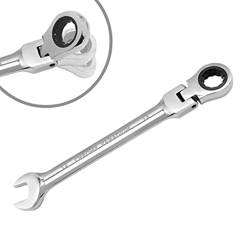 12mm Flex Head Ratchet Wrench, 12 Point Chrome Vanadium Steel Combination Spanner with 72 Tooth Ratcheting Gear, Metric Industrial Grade Tool for Automotive and Mechanical Maintenance