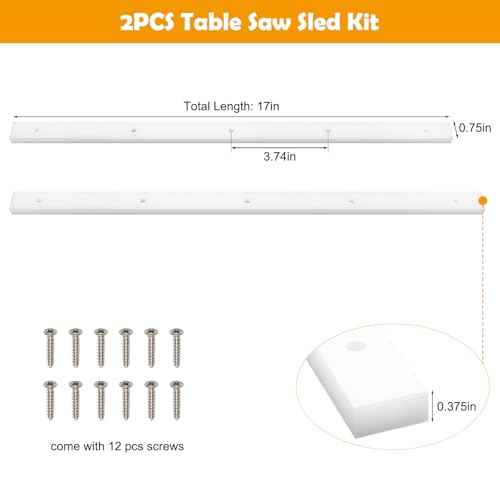 2PCS Crosscut Sled, Catcan Table Saw Sled Kit with Predrilled Holes and 12 Screws, 3/4" x 3/8" x 17" Miter Bars for Table Saw Runners(2)