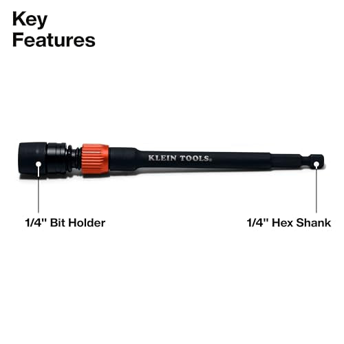 Klein Tools Dual-Lock Impact Bit Holder Set 1/4-Inch Hex 6 & 12-Inch Extensions