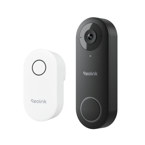 REOLINK Black WiFi Video Doorbell 2K Wired Camera with 4:3 Wide View & Chime