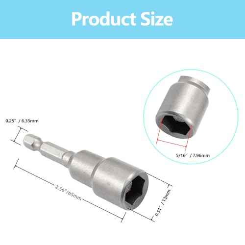 10 Pcs 5/16 Inch Quick Change Power Nut Driver Bit, Hex Magnetic Power Hex Nut Driver Magnetic Extension Socket Drill Bit Set for Electric Hand Drill, Screwdriver