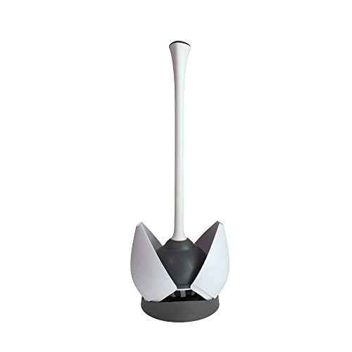 Clorox Toilet Plunger with Hideaway Holder Caddy Heavy-Duty Compact Design with Non-Skid Rubber Base for Bathroom Convenient Storage Toilet Unclogger, 6.5x19.5-Inch, White
