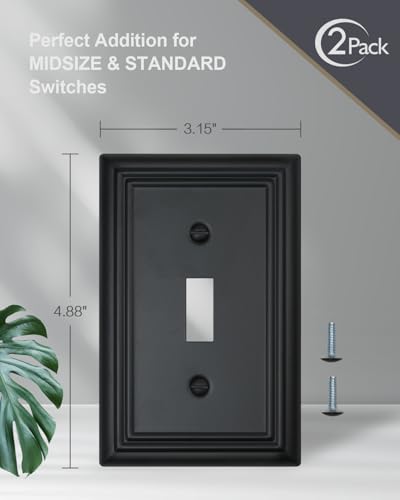 Black Metal Switch Plates Outlet Covers 2-Pack, Toggle Wall Plate - ZILLSEA