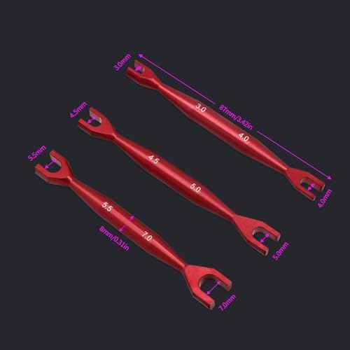 3pcs Aluminum Alloy Wrench 3-4mm 4.5-5mm 5.5-7mm Double End Universal Spanner Open End Small Wrench Set Repair Tool For Rc Crawler Car HSP Traxxas Axial SCX10 Truck (Red)