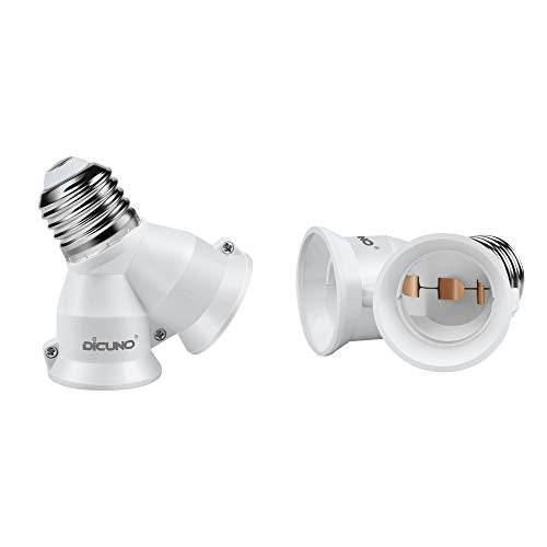 DiCUNO 2 in 1 E26 Socket Splitter Adapter - 2 Pack, Bulb Connector for All E26 Base Light Bulbs