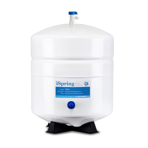 iSpring T32M 3.2 Gallon Pressurized Water Storage Tank with Ball Valve for Reverse Osmosis Systems, White