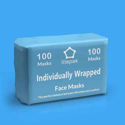 100pcs Premium Individually Wrapped Disposable Face Mask Black Premium Comfort Earloops Nose Wire