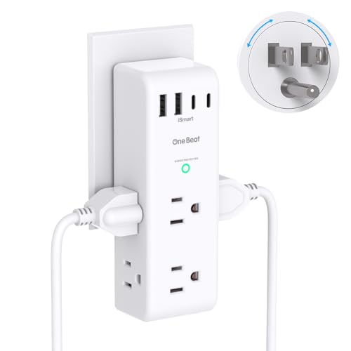 One Beat 2C2A Surge Protector Outlet Extender with Rotating Plug, 10-in-1 USB Wall Power Strip, White